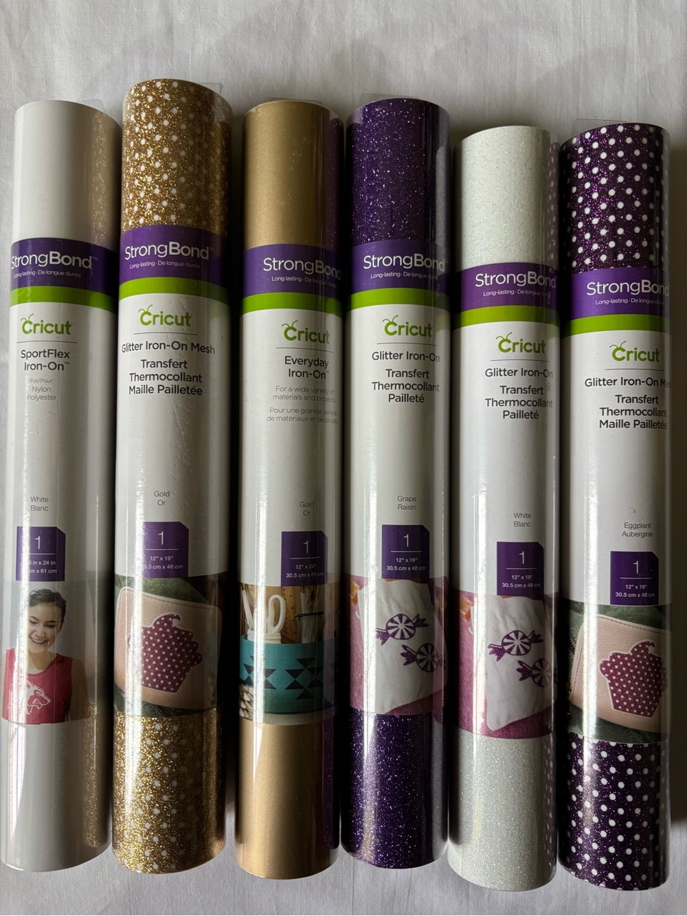 Cricut StrongBond Glitter Iron-On Rolls - Gold, Purple, White